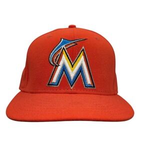 New Era Miami Marlins Orange 59FIFTY On Field Fitted Baseball Cap Size 7 3/8 MLB